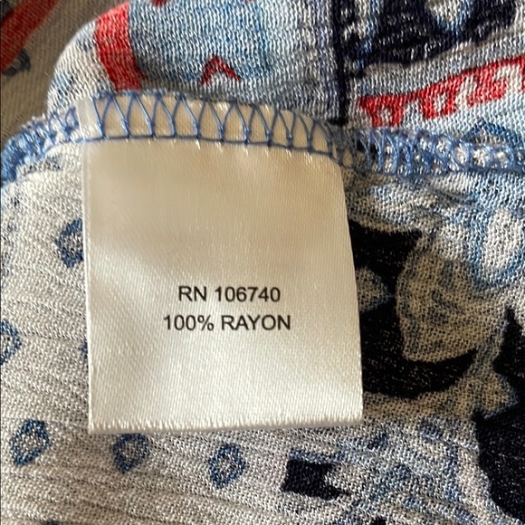 Northstyle Brand.White-blue patches Sleeveless Mandarin Collar, 100% RayonBlouse - Picture 7 of 9